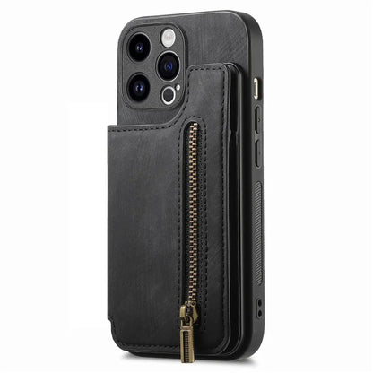 D15 For iPhone 13 Pro Max 6.7 inch Case Zipper Wallet Card Slots Leather+TPU Anti-shock Phone Cover