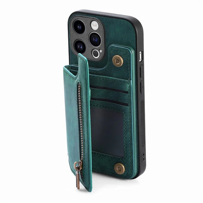 D15 For iPhone 13 Pro Max 6.7 inch Case Zipper Wallet Card Slots Leather+TPU Anti-shock Phone Cover