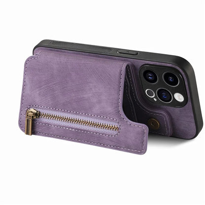 D15 For iPhone 14 Pro Case Retro PU+TPU Anti-Drop Phone Cover with Zipper Wallet Kickstand