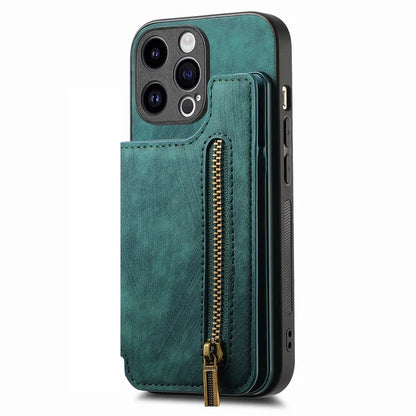 D15 For iPhone 14 Pro Max Case Zipper Wallet Retro PU+TPU Phone Cover with Kickstand