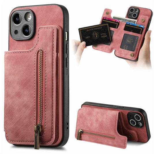 D15 For iPhone 13 Kickstand Cover PU+TPU Phone Protective Case Retro Wallet