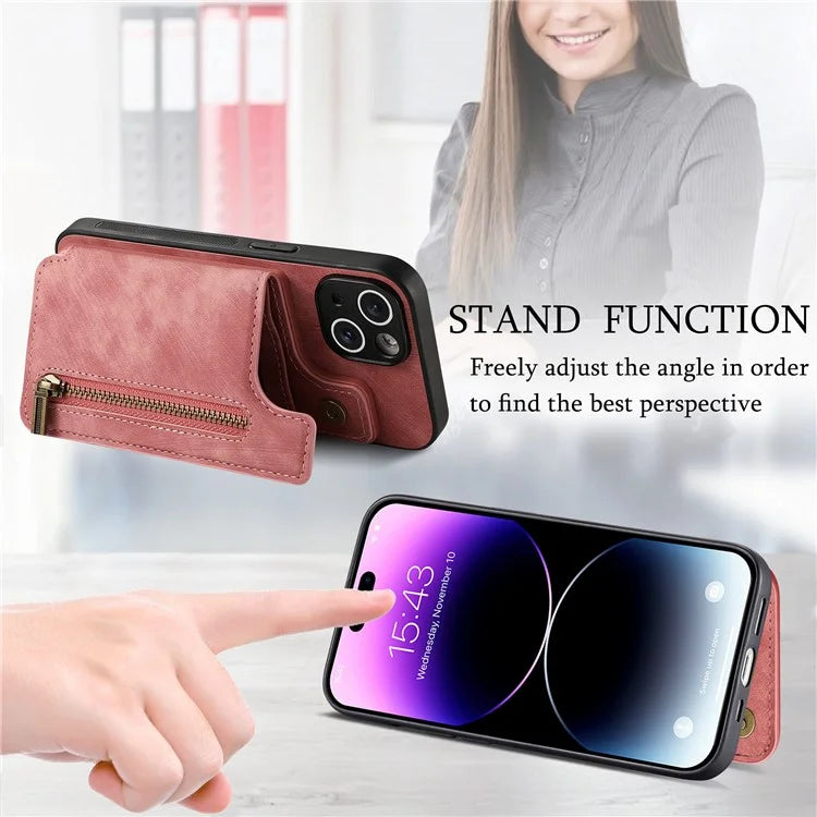 D15 For iPhone 13 Kickstand Cover PU+TPU Phone Protective Case Retro Wallet