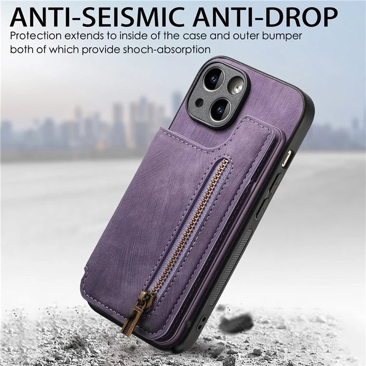 D15 For iPhone 13 Kickstand Cover PU+TPU Phone Protective Case Retro Wallet