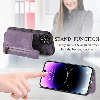 D15 For iPhone 13 Kickstand Cover PU+TPU Phone Protective Case Retro Wallet