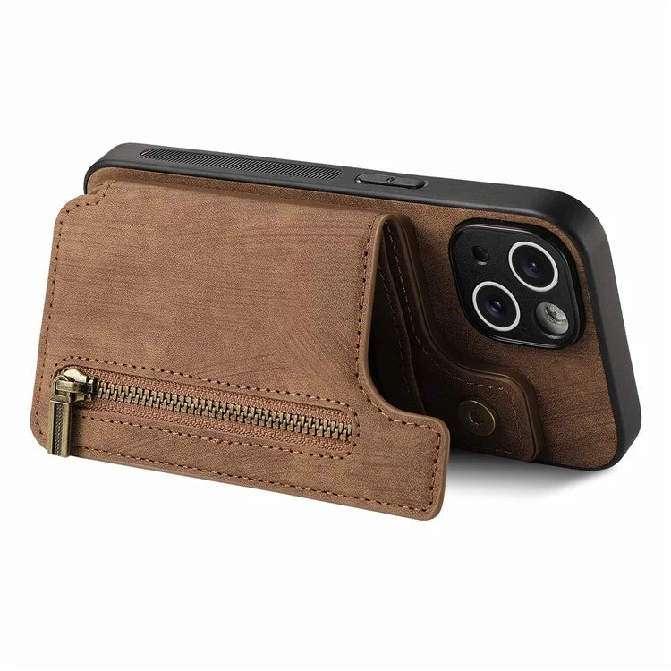 D15 For iPhone 13 Kickstand Cover PU+TPU Phone Protective Case Retro Wallet