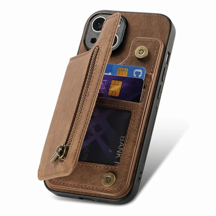 D15 For iPhone 13 Kickstand Cover PU+TPU Phone Protective Case Retro Wallet