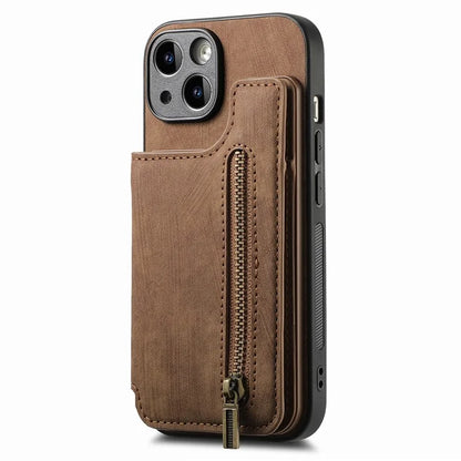 D15 For iPhone 13 Kickstand Cover PU+TPU Phone Protective Case Retro Wallet