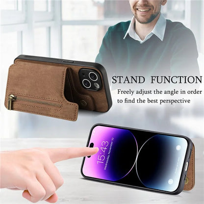 D15 For iPhone 13 Kickstand Cover PU+TPU Phone Protective Case Retro Wallet