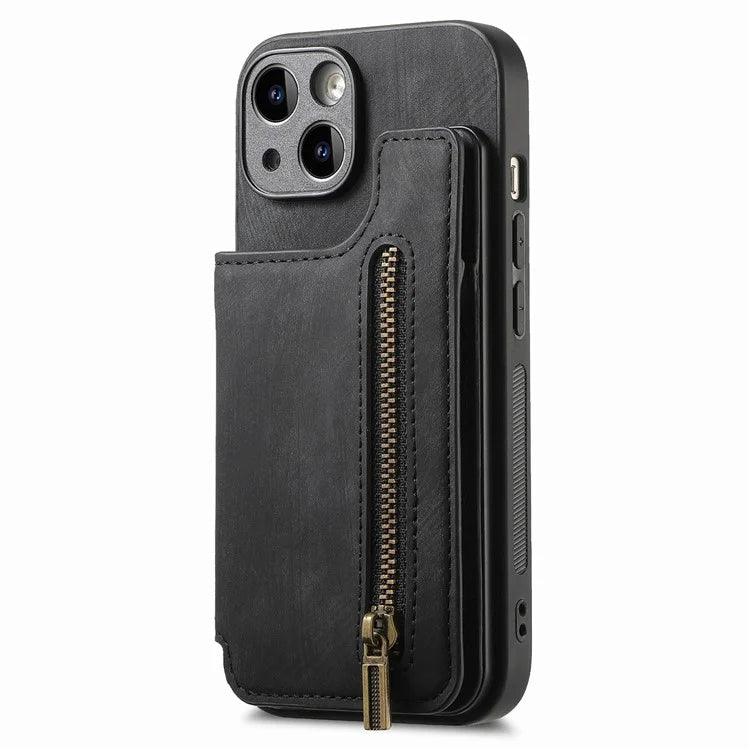 D15 For iPhone 13 Kickstand Cover PU+TPU Phone Protective Case Retro Wallet