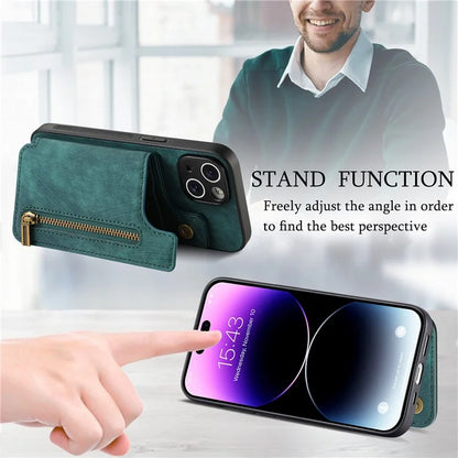D15 For iPhone 13 Kickstand Cover PU+TPU Phone Protective Case Retro Wallet