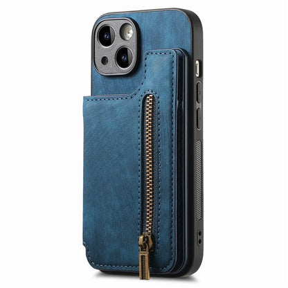 D15 For iPhone 15 Case Retro Kickstand Phone Cover PU+TPU Wallet Protective Shell