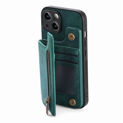 D15 For iPhone 15 Case Retro Kickstand Phone Cover PU+TPU Wallet Protective Shell