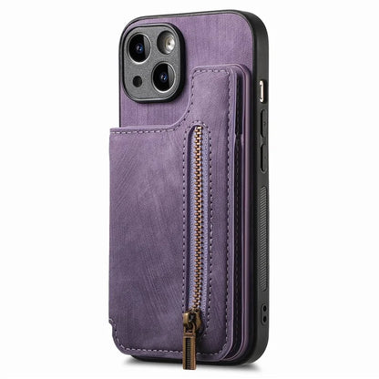 D15 For iPhone 15 Plus Case PU+TPU Phone Protective Shell Retro Kickstand Wallet Cover