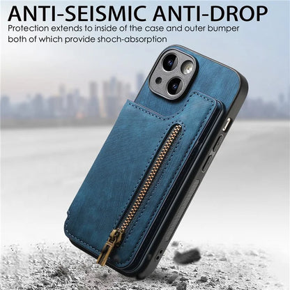 D15 For iPhone 15 Plus Case PU+TPU Phone Protective Shell Retro Kickstand Wallet Cover