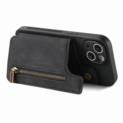 D15 For iPhone 15 Plus Case PU+TPU Phone Protective Shell Retro Kickstand Wallet Cover