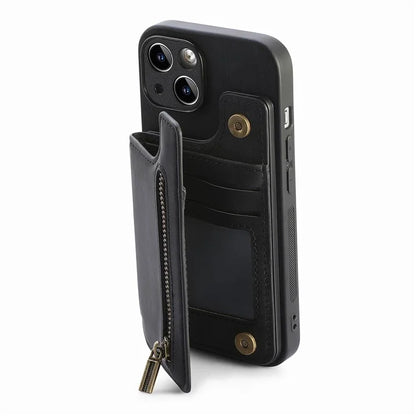 D15 For iPhone 15 Plus Case PU+TPU Phone Protective Shell Retro Kickstand Wallet Cover