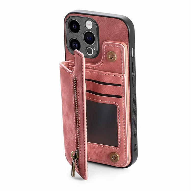 D15 For iPhone 15 Pro Max Kickstand Case Retro PU+TPU Wallet Phone Cover
