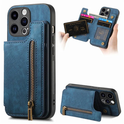 D15 For iPhone 15 Pro Max Kickstand Case Retro PU+TPU Wallet Phone Cover