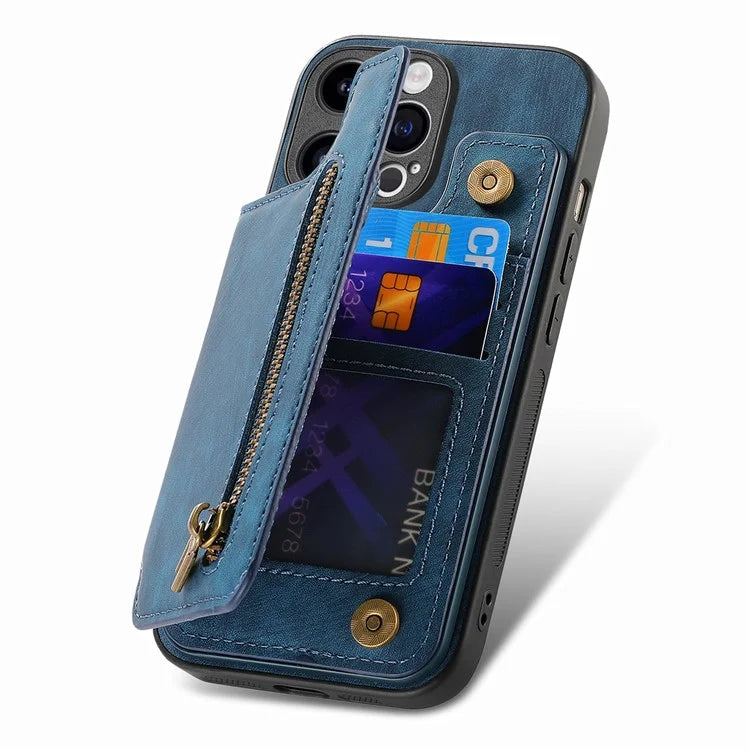 D15 For iPhone 15 Pro Max Kickstand Case Retro PU+TPU Wallet Phone Cover