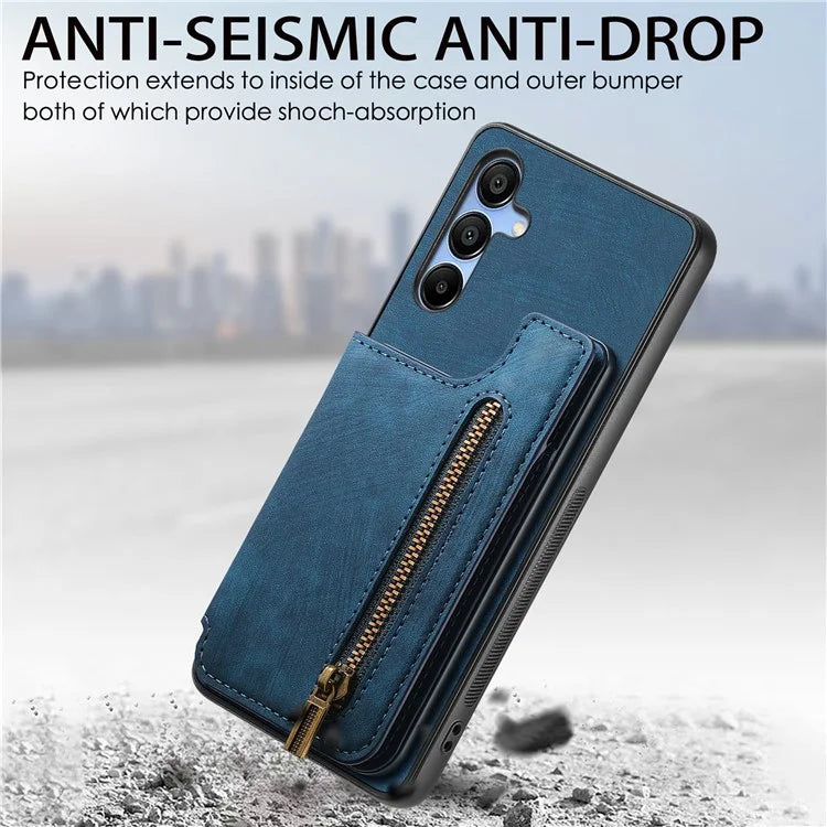 D15 For Samsung Galaxy A14 5G / A14 4G Case Zipper Wallet Kickstand Leather+TPU Phone Cover