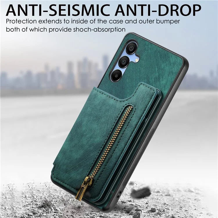 D15 For Samsung Galaxy A14 5G / A14 4G Case Zipper Wallet Kickstand Leather+TPU Phone Cover