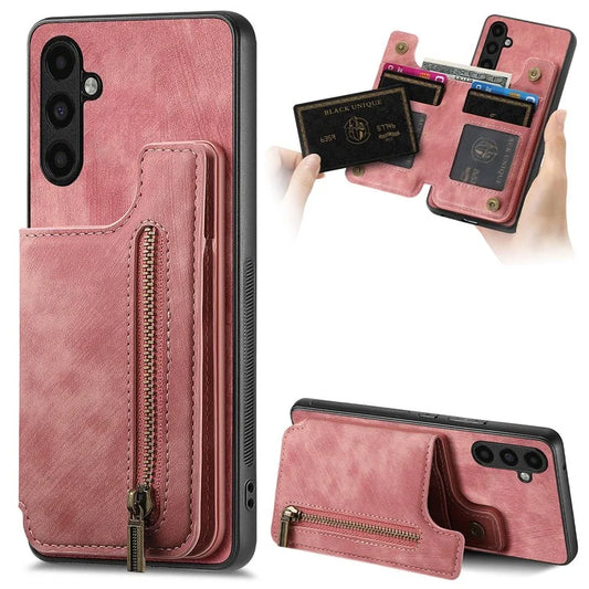 D15 For Samsung Galaxy A13 4G Case Retro Leather+TPU Phone Cover with Zipper Pocket+Kickstand