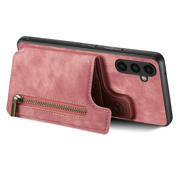 D15 For Samsung Galaxy A13 4G Case Retro Leather+TPU Phone Cover with Zipper Pocket+Kickstand