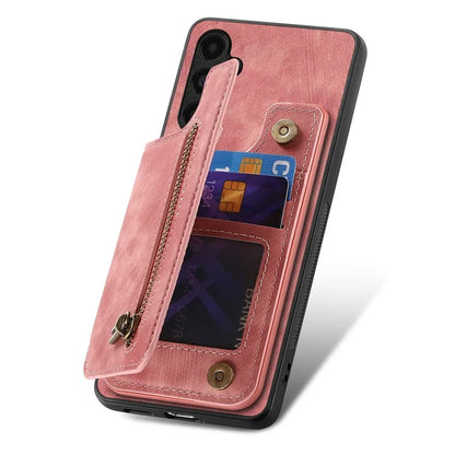 D15 For Samsung Galaxy A13 4G Case Retro Leather+TPU Phone Cover with Zipper Pocket+Kickstand