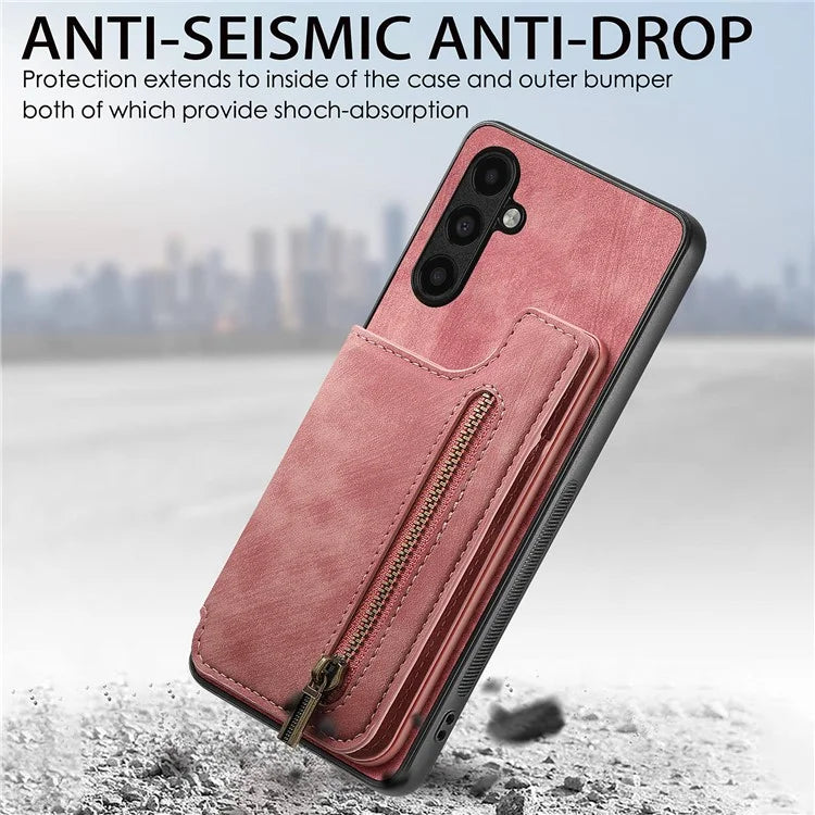 D15 For Samsung Galaxy A13 4G Case Retro Leather+TPU Phone Cover with Zipper Pocket+Kickstand