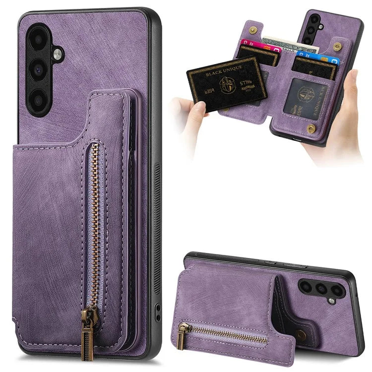 D15 For Samsung Galaxy A13 4G Case Retro Leather+TPU Phone Cover with Zipper Pocket+Kickstand