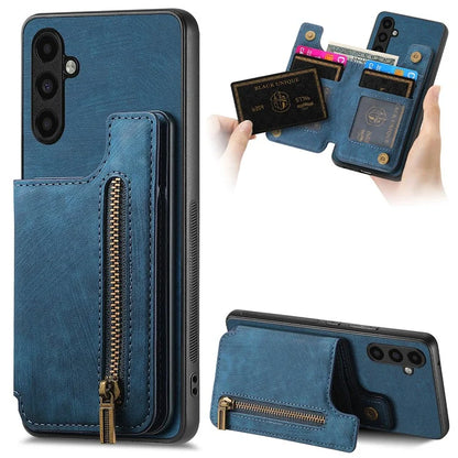 D15 For Samsung Galaxy A13 4G Case Retro Leather+TPU Phone Cover with Zipper Pocket+Kickstand