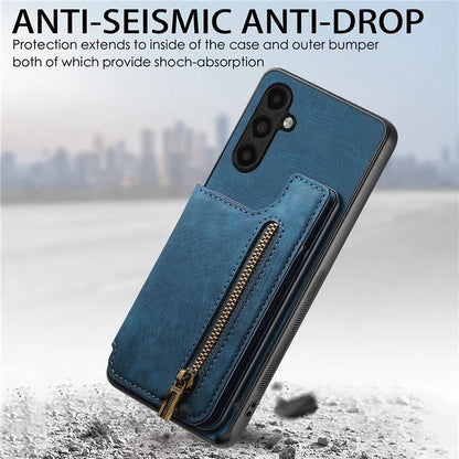 D15 For Samsung Galaxy A13 4G Case Retro Leather+TPU Phone Cover with Zipper Pocket+Kickstand