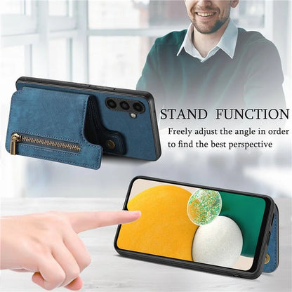 D15 For Samsung Galaxy A13 4G Case Retro Leather+TPU Phone Cover with Zipper Pocket+Kickstand