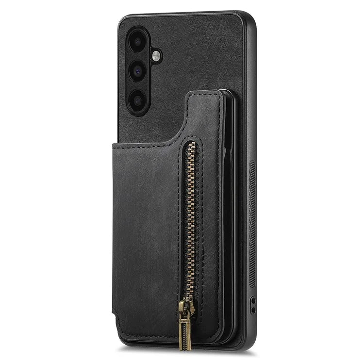 D15 For Samsung Galaxy A13 4G Case Retro Leather+TPU Phone Cover with Zipper Pocket+Kickstand