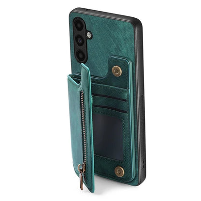 D15 For Samsung Galaxy A13 4G Case Retro Leather+TPU Phone Cover with Zipper Pocket+Kickstand