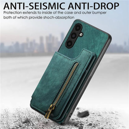 D15 For Samsung Galaxy A13 4G Case Retro Leather+TPU Phone Cover with Zipper Pocket+Kickstand