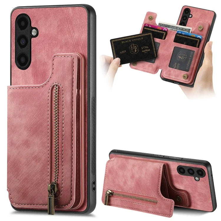 D15 For Samsung Galaxy A13 5G / A04s 4G (164.7 x 76.7 x 9.1 mm) Wallet Case Retro PU+TPU Kickstand Phone Cover