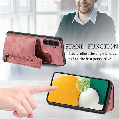 D15 For Samsung Galaxy A13 5G / A04s 4G (164.7 x 76.7 x 9.1 mm) Wallet Case Retro PU+TPU Kickstand Phone Cover