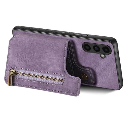 D15 For Samsung Galaxy A13 5G / A04s 4G (164.7 x 76.7 x 9.1 mm) Wallet Case Retro PU+TPU Kickstand Phone Cover