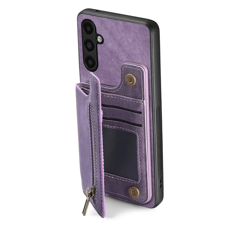 D15 For Samsung Galaxy A13 5G / A04s 4G (164.7 x 76.7 x 9.1 mm) Wallet Case Retro PU+TPU Kickstand Phone Cover