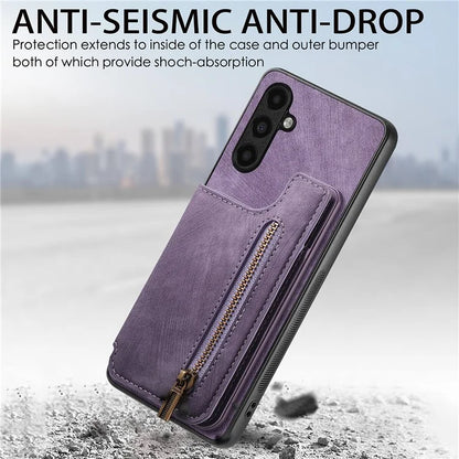 D15 For Samsung Galaxy A13 5G / A04s 4G (164.7 x 76.7 x 9.1 mm) Wallet Case Retro PU+TPU Kickstand Phone Cover