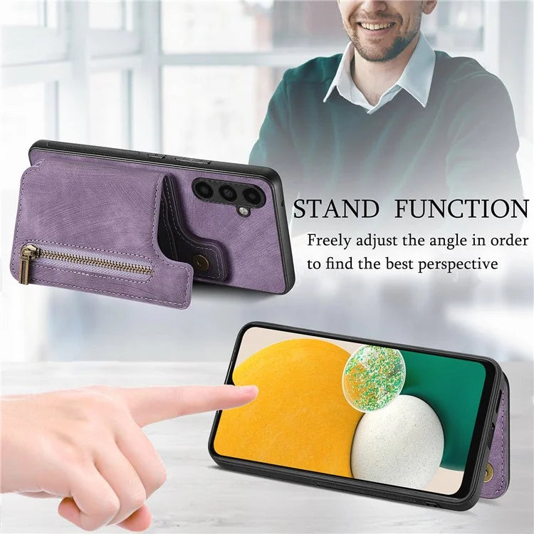 D15 For Samsung Galaxy A13 5G / A04s 4G (164.7 x 76.7 x 9.1 mm) Wallet Case Retro PU+TPU Kickstand Phone Cover