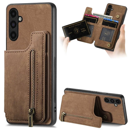 D15 For Samsung Galaxy A13 5G / A04s 4G (164.7 x 76.7 x 9.1 mm) Wallet Case Retro PU+TPU Kickstand Phone Cover