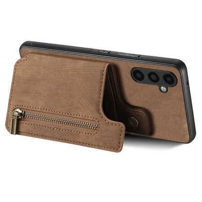 D15 For Samsung Galaxy A13 5G / A04s 4G (164.7 x 76.7 x 9.1 mm) Wallet Case Retro PU+TPU Kickstand Phone Cover