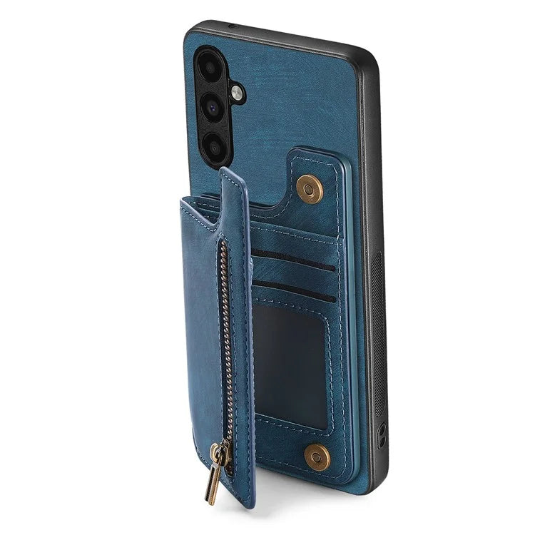 D15 For Samsung Galaxy A13 5G / A04s 4G (164.7 x 76.7 x 9.1 mm) Wallet Case Retro PU+TPU Kickstand Phone Cover