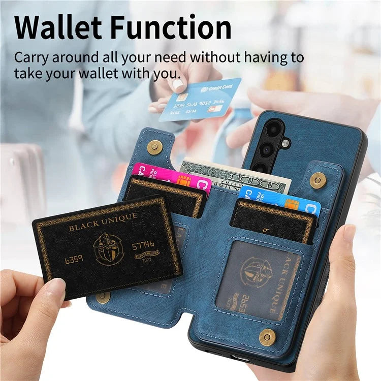 D15 For Samsung Galaxy A13 5G / A04s 4G (164.7 x 76.7 x 9.1 mm) Wallet Case Retro PU+TPU Kickstand Phone Cover
