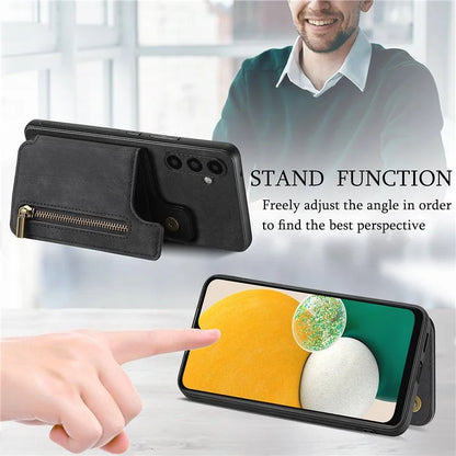 D15 For Samsung Galaxy A13 5G / A04s 4G (164.7 x 76.7 x 9.1 mm) Wallet Case Retro PU+TPU Kickstand Phone Cover