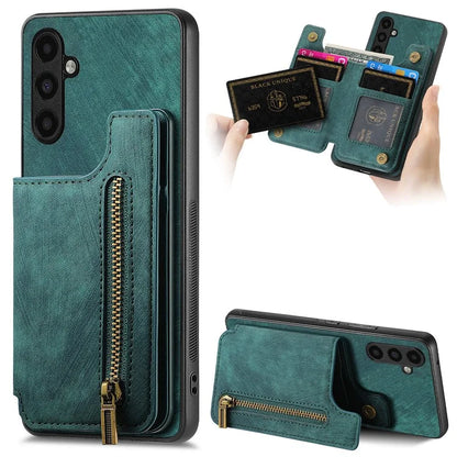 D15 For Samsung Galaxy A13 5G / A04s 4G (164.7 x 76.7 x 9.1 mm) Wallet Case Retro PU+TPU Kickstand Phone Cover