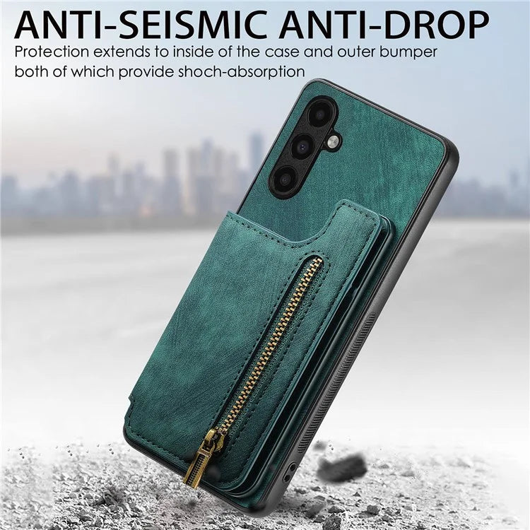 D15 For Samsung Galaxy A13 5G / A04s 4G (164.7 x 76.7 x 9.1 mm) Wallet Case Retro PU+TPU Kickstand Phone Cover