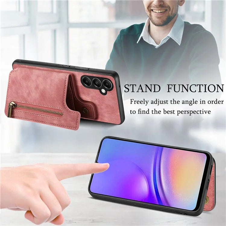 D15 For Samsung Galaxy A05s 4G Case Retro Leather+TPU Card Holder Kickstand Phone Cover